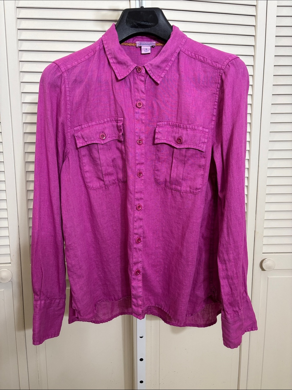 Sundance Magenta Button-Down Linen Casual Long Sleeve Shirt Medium